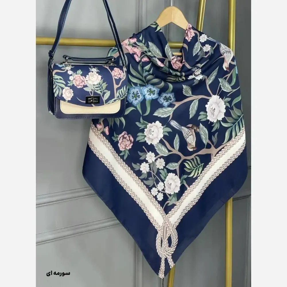 ست کیف و روسری گلاره مخمل و چرم صنعتی نخی منگوله دار