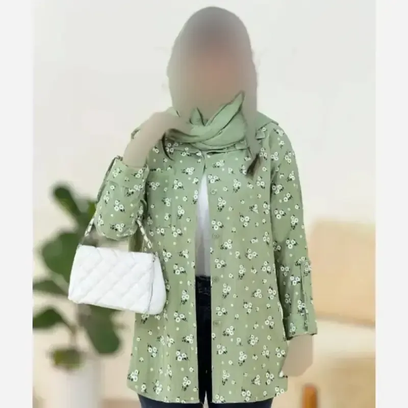شومیز مانتویی گلی جنس ایوا کراش درجه یک فری سایز