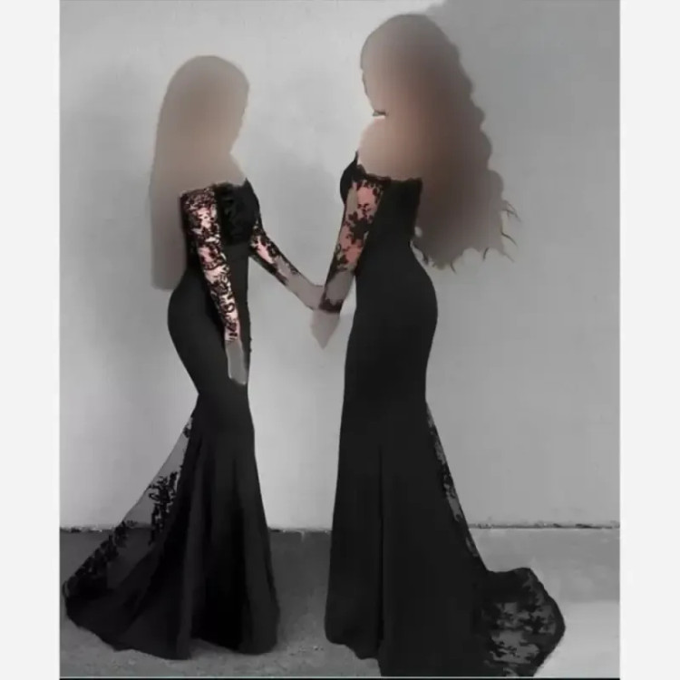 ماکسی مجلسی مدل ماهی رنگ مشکی جنس کرپ کشی و گیپور دانتل