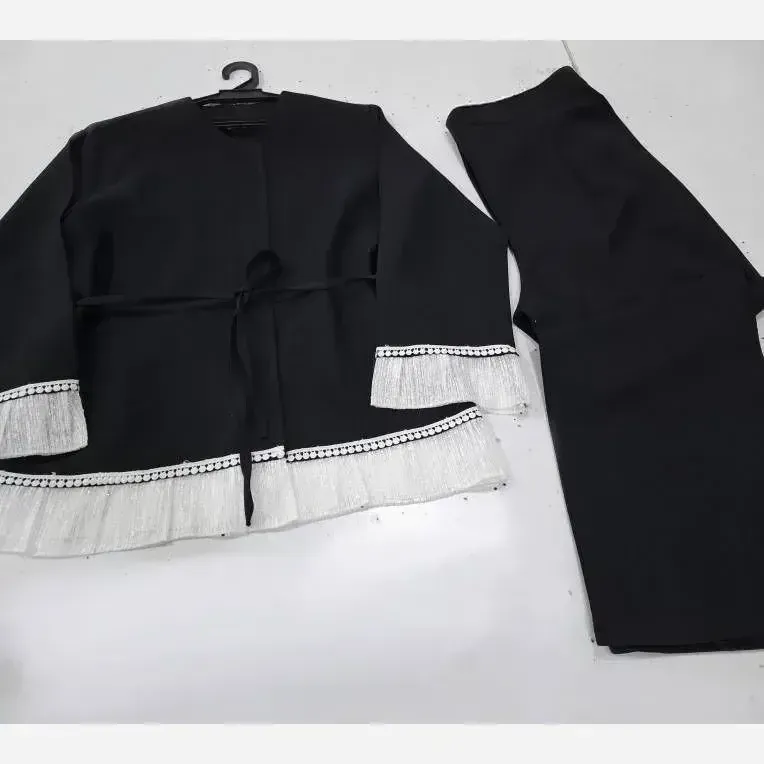 مانتو شلوار مروارید جنس مازراتی و تور رنگ مشکی سایز فری تا 46