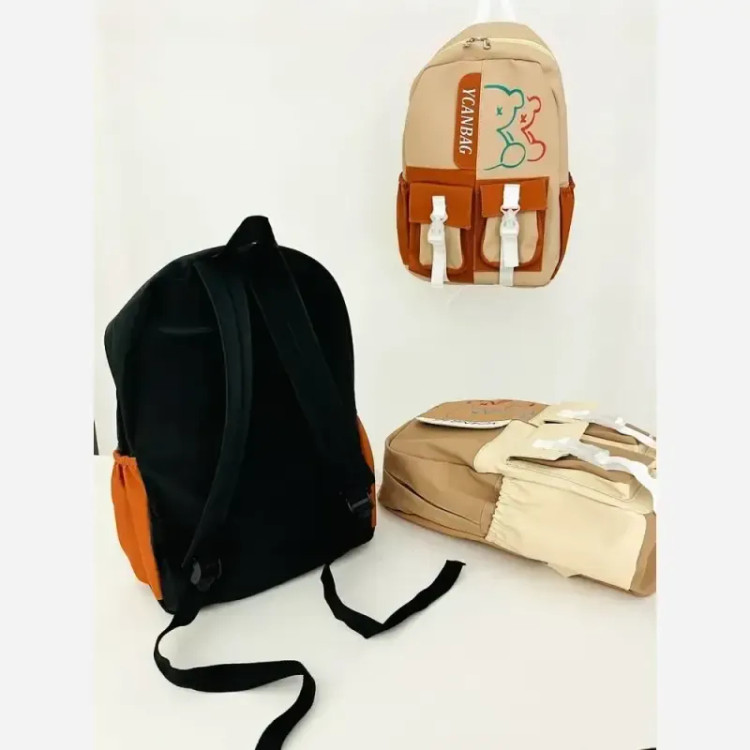 کوله پشتی فانتزی جنس نانسی سایز 42 در 30 رنگ مشکی عسلی نسکافه ای